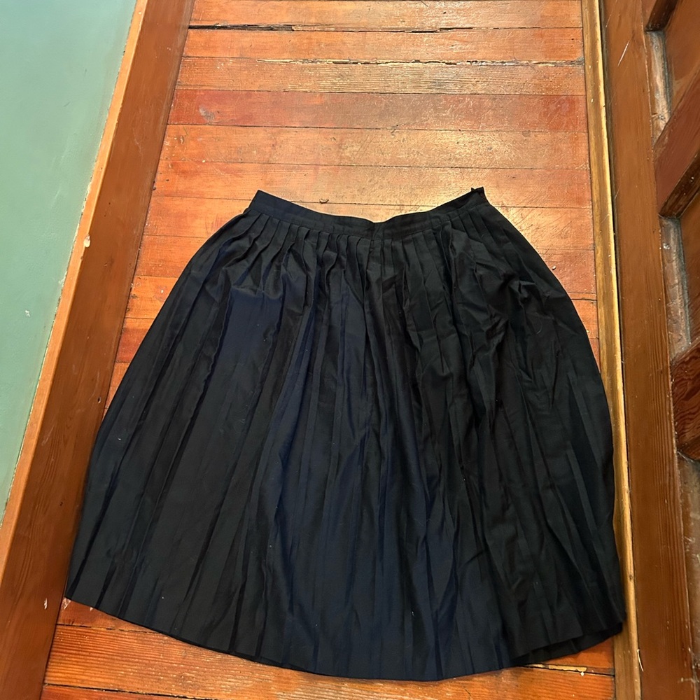 Vintage Pleated Black A-Line Skirt